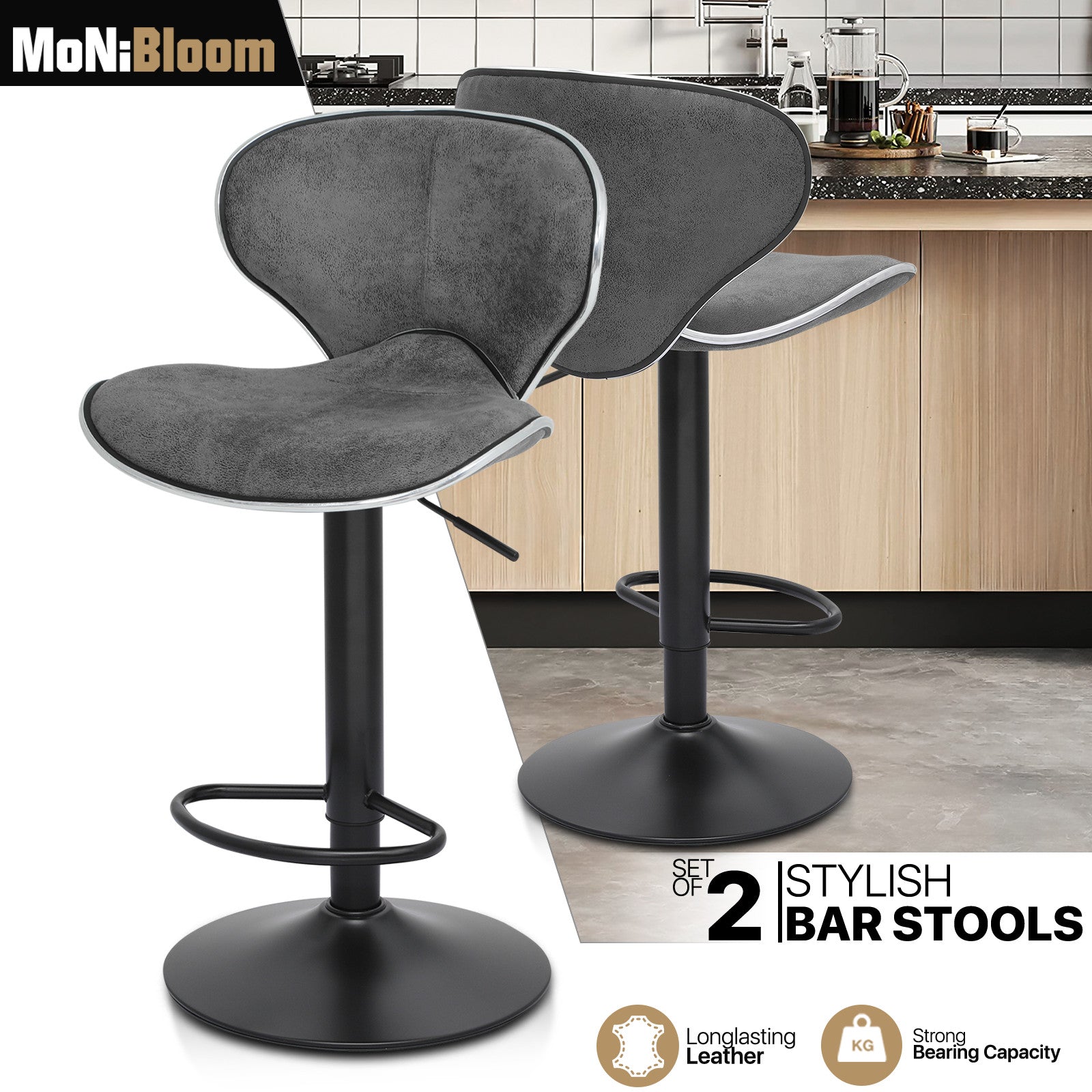 Set of 2 Gray Counter Height Swivel Stools