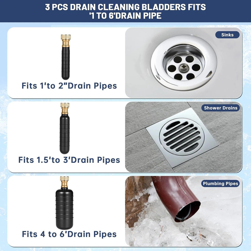 Drain Bladders for 1"-6" Drain Pipes - Rubber Cleaners