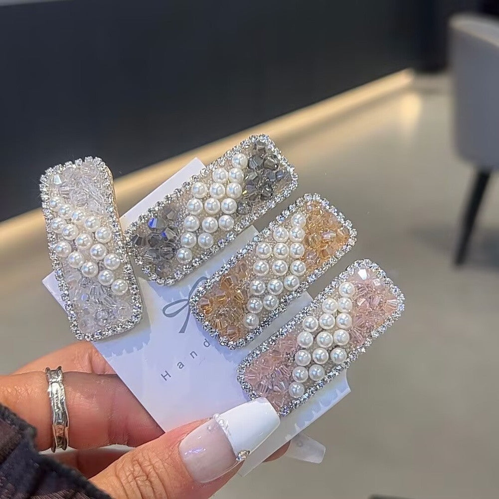 Pearl Hair Clip Handmade Quadrilateral Geometry