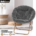 Grey 33" Round Foldable Saucer Chair Faux Fur Oversized