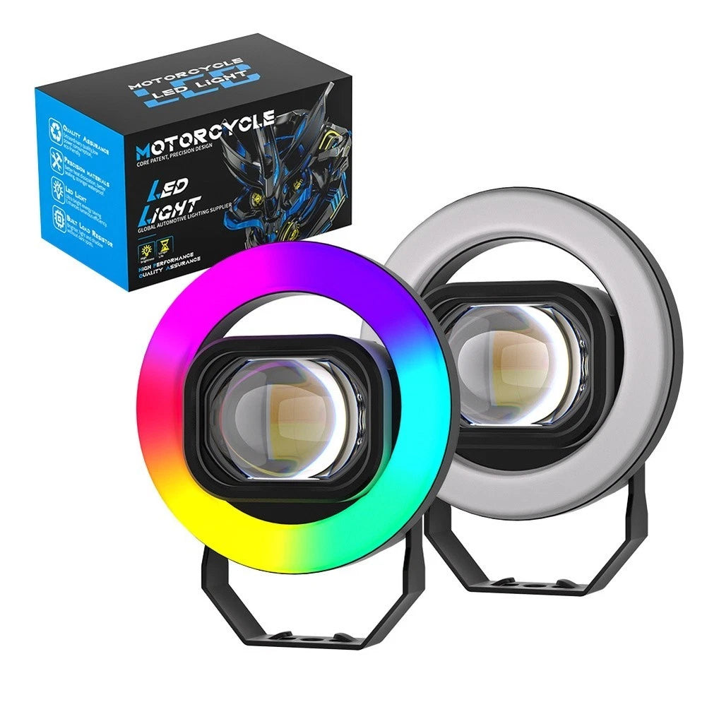 Round Dual Color Led Ring Light For Motorcycle White Yellow Rgb