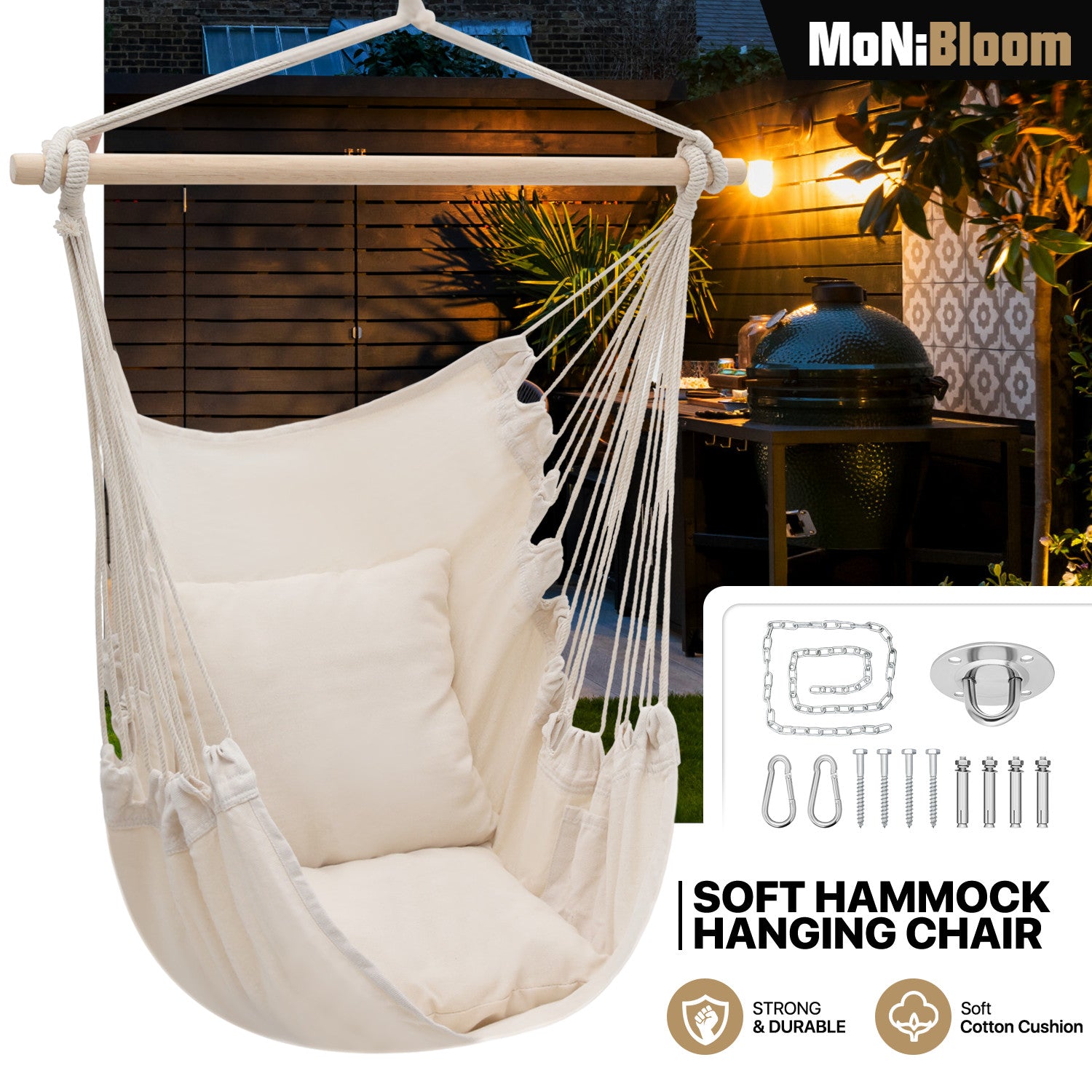 Patio Macrame Hammock Chair Hanging Rope Swing Garden C