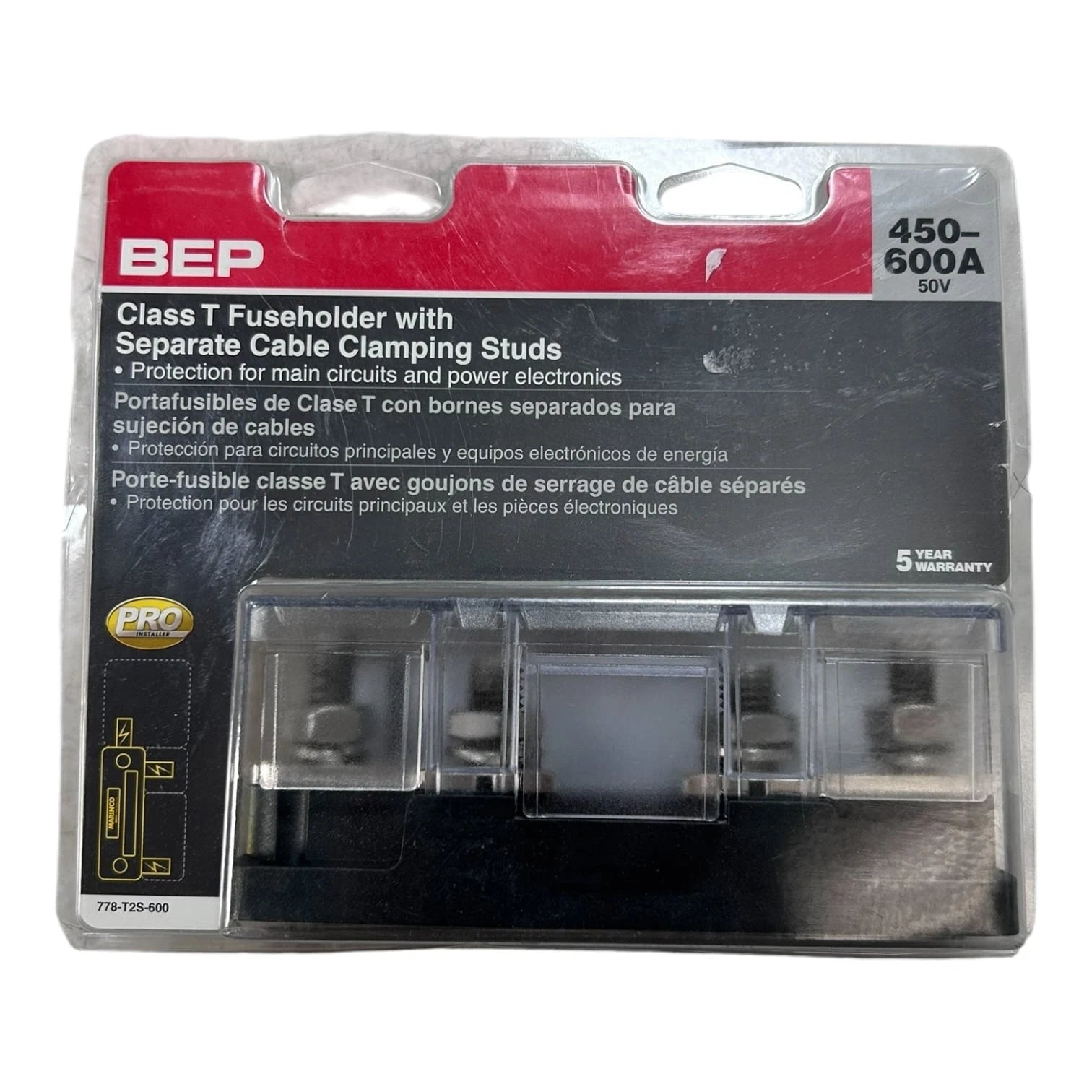 Bep 778-t2s-600, Class T Fuseholder W/separate Cable Clamping Studs