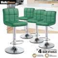 Green Adjustable Swivel Bar Stool Leather Seat