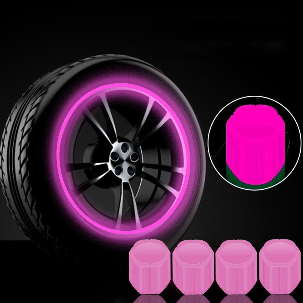 Tire Valve Stem Covers 4pcs Pink Glow in Dark