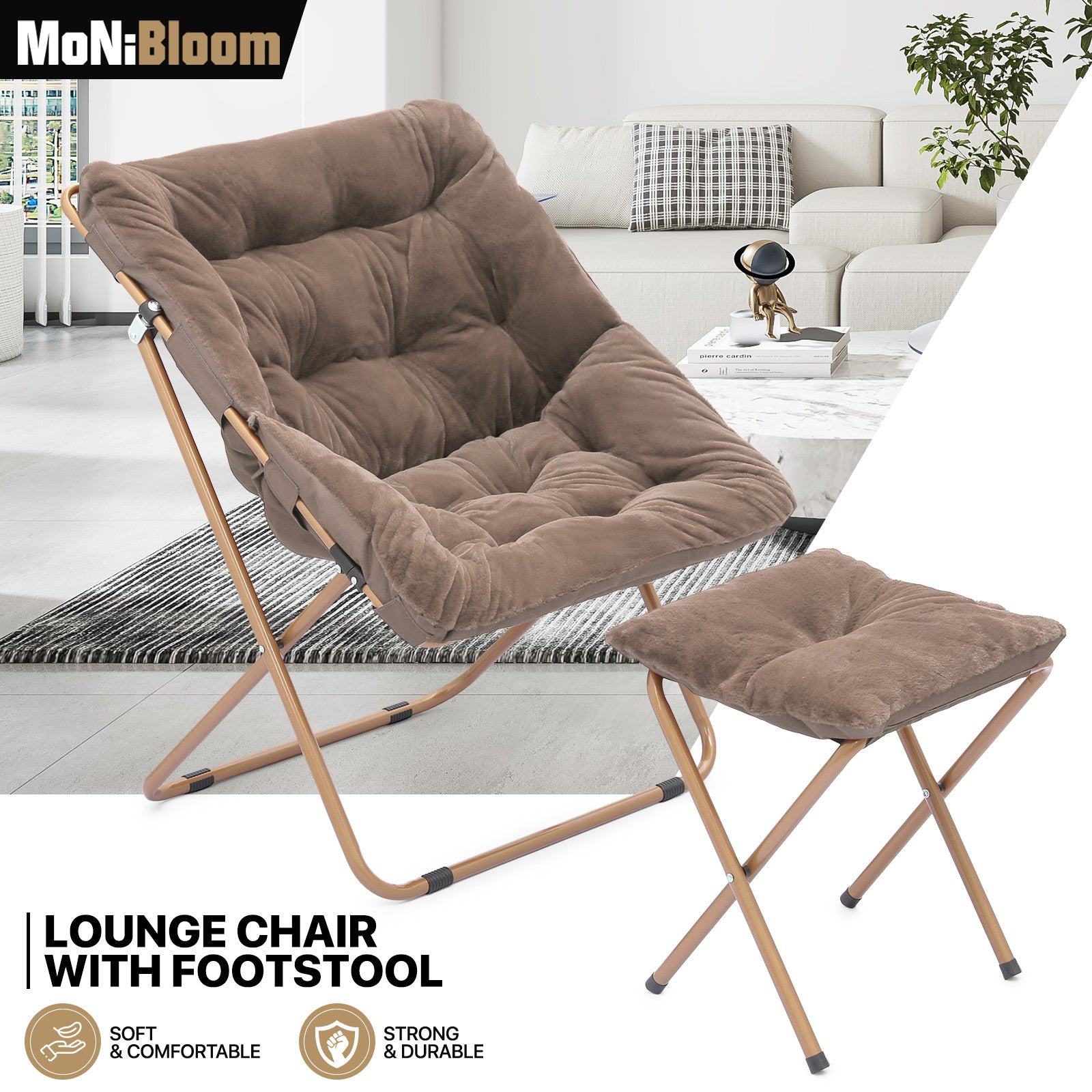 Folding Soft Faux Fur Saucer Chair with Ottoman