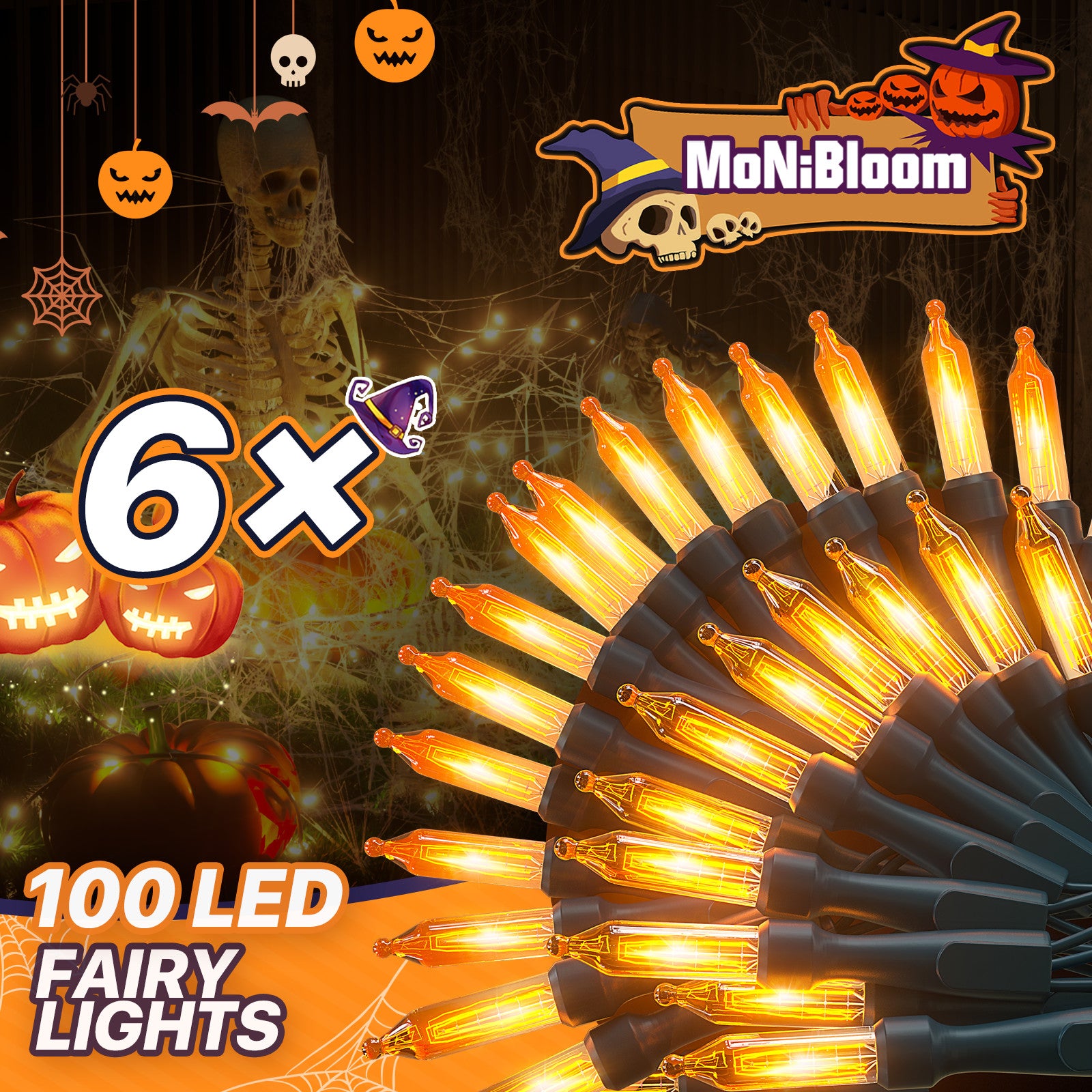 6 Pcs Plug In Halloween 100 LED String Fairy Light Rain