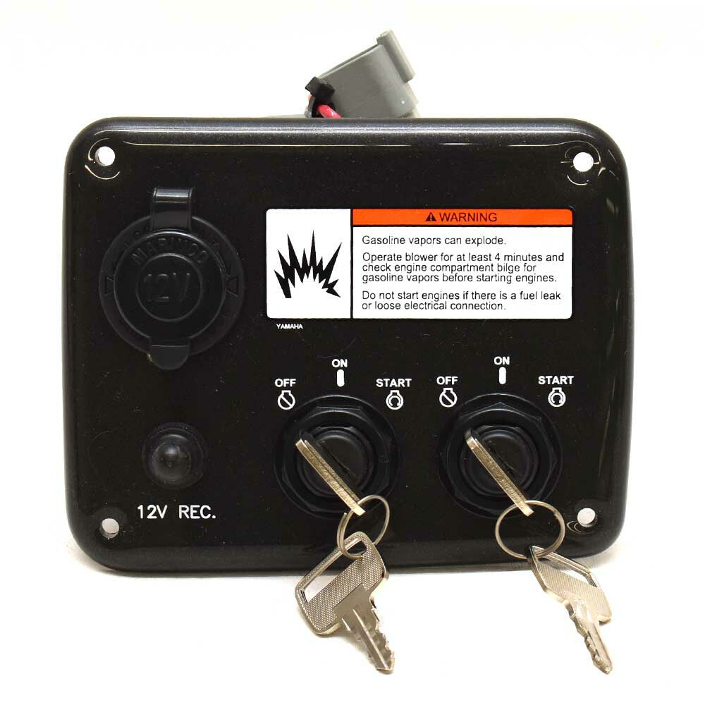 Boat Dual Ignition Switch Panel with 12V Receptacle Black