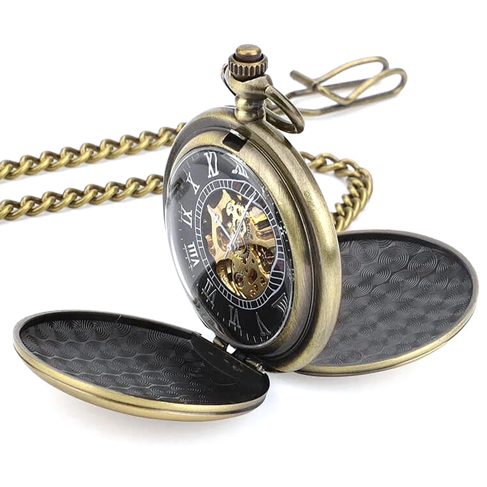 New 14.6in Chain Men's Mechanical Retro Pocket Watch With