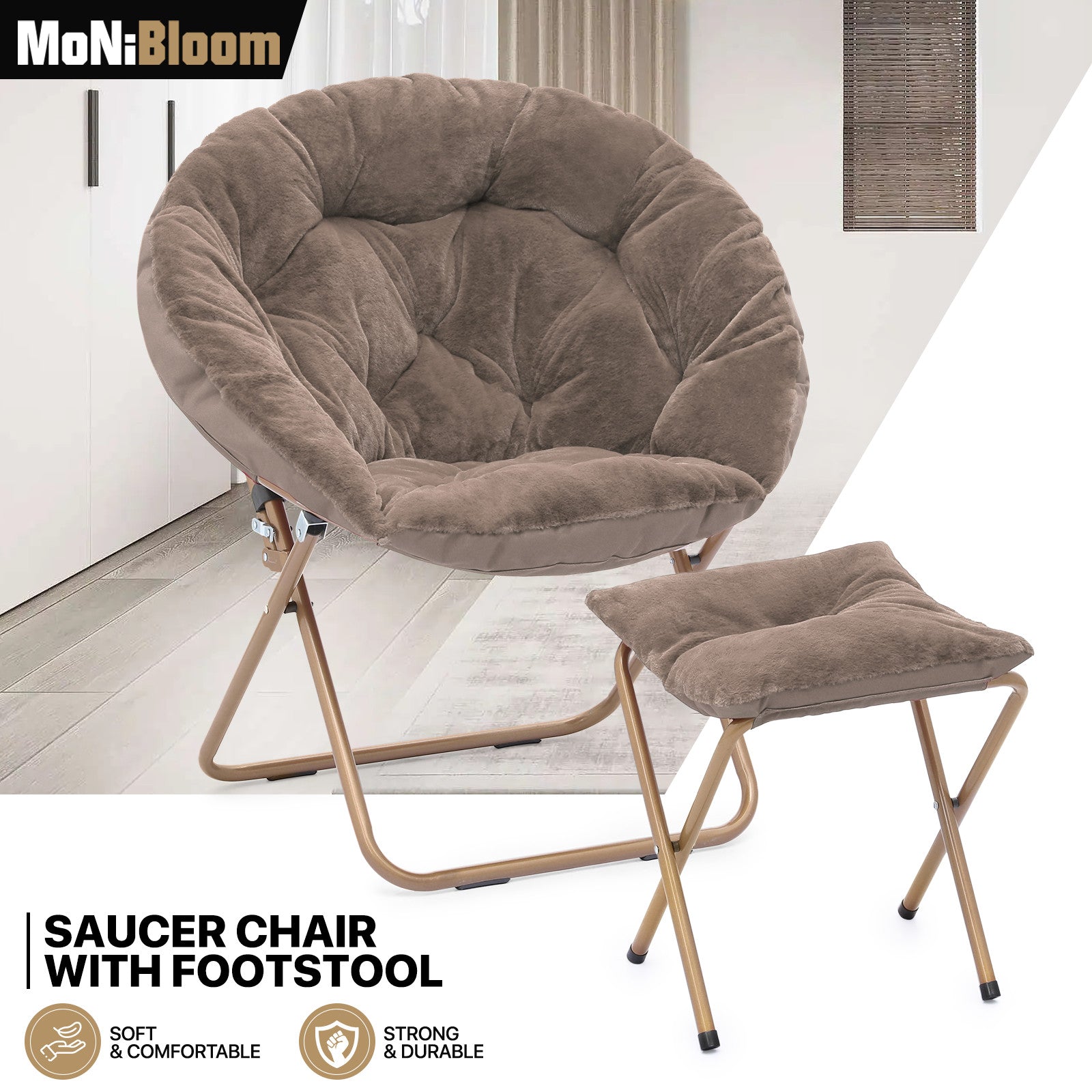 Foldable Saucer Cozy Chair Soft Faux Fur Oversized Acce