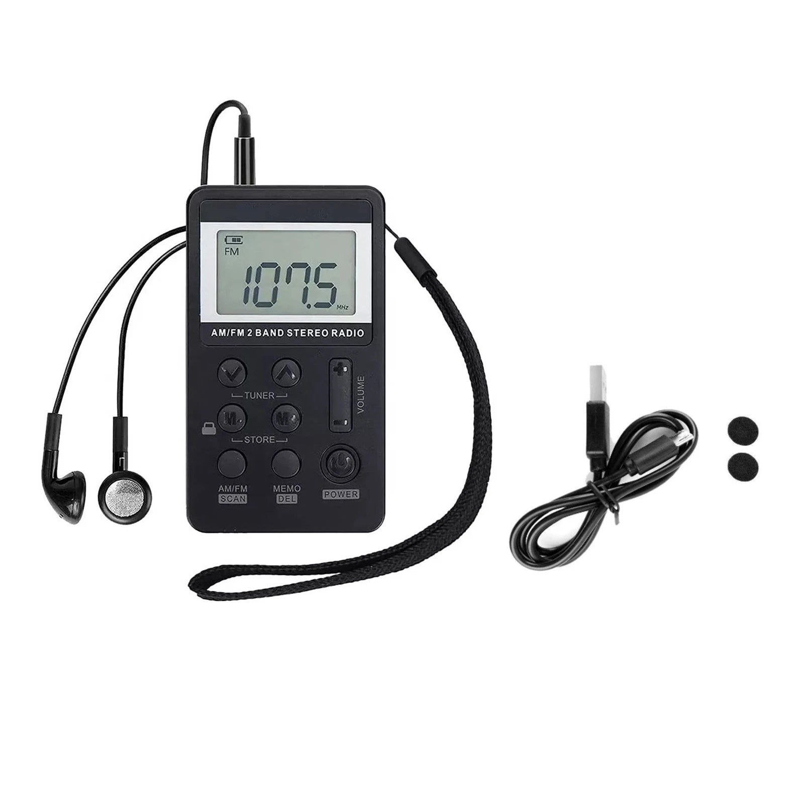 Mini Portable Am/fm Radio With Headphones & Lcd Screen Pocket