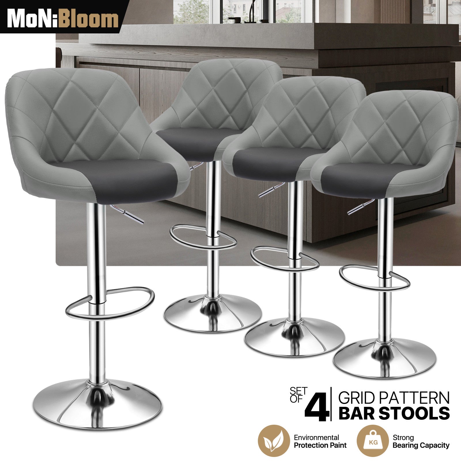 Set of 4 Adjustable Swivel Bar Stools