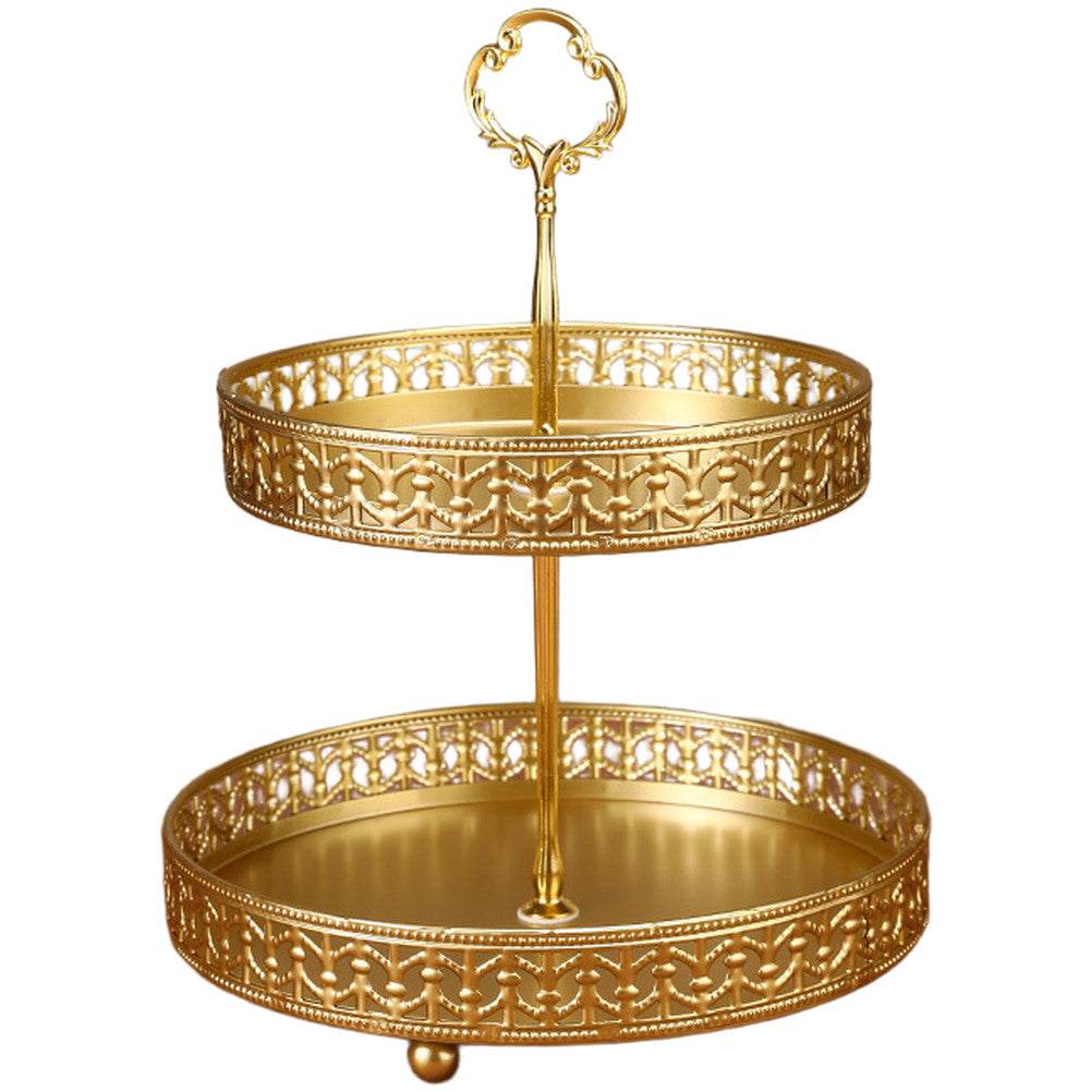 Gold Metal Two Tier Fruit Serving Tray