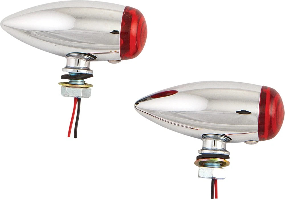 Harddrive Led Bullet Marker Light Chrome With Red Lens For V-twin