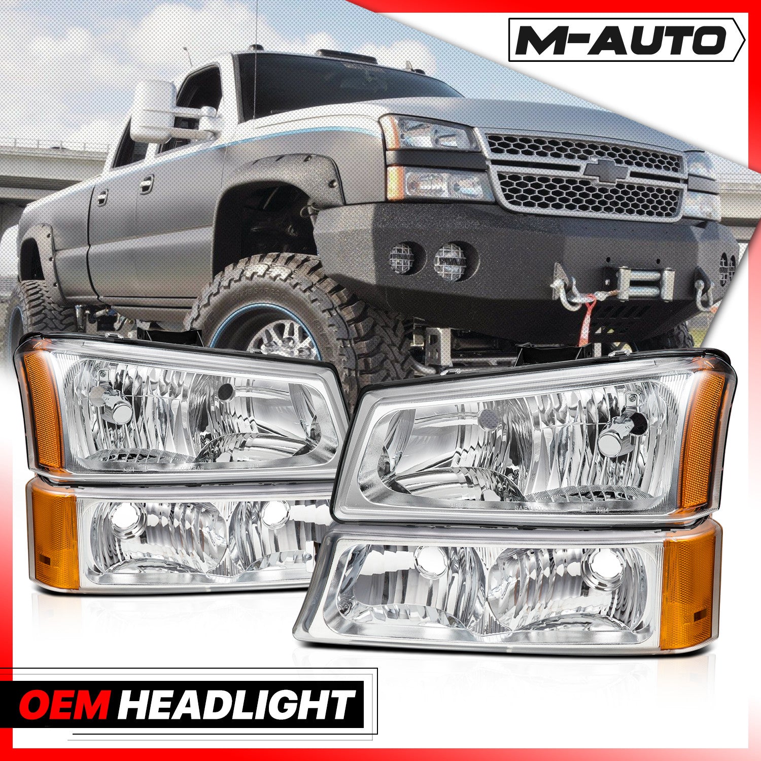 Chrome Replacement Headlight+Bumper for Silverado
