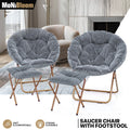 Grey 2 Pcs Foldable Saucer Chair Soft Faux Fur Oversize
