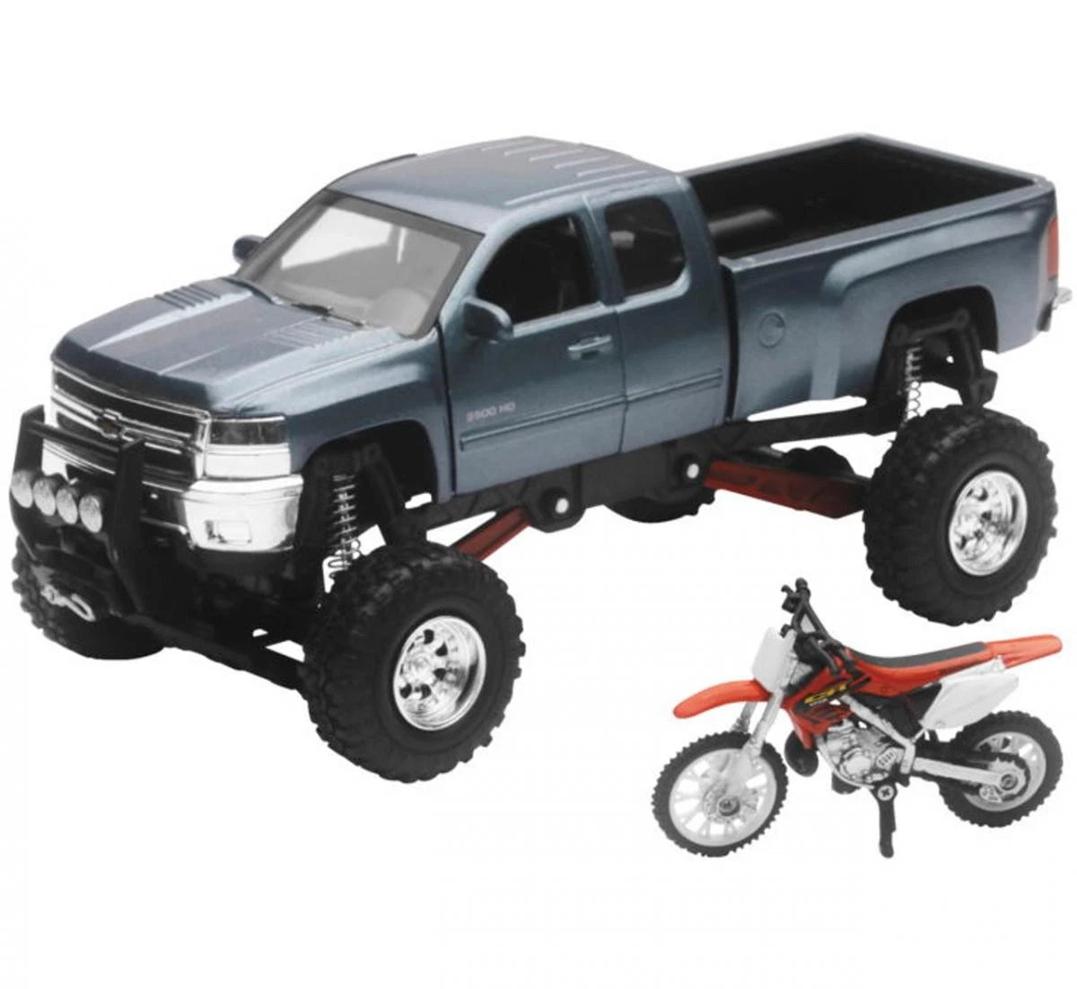 Newray Die Cast Model Chevrolet Pick Up With Yamaha Dirt Bike, Scale