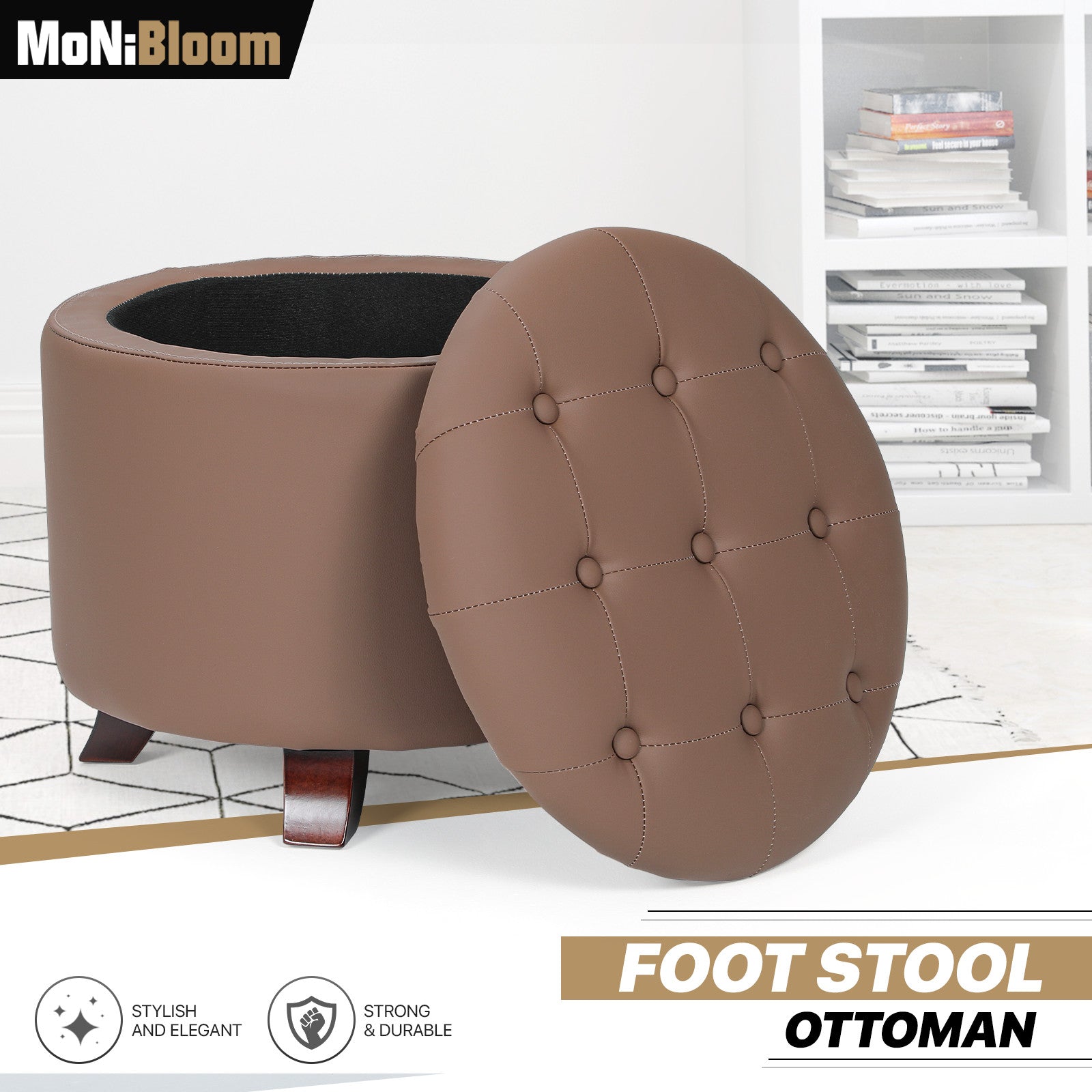 Brown Lift Top Storage Ottoman with Wood Legs