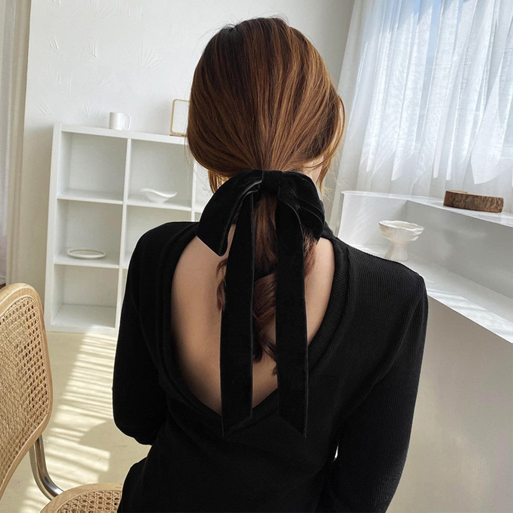 Black Velvet Hair Accessory with Bow Accent