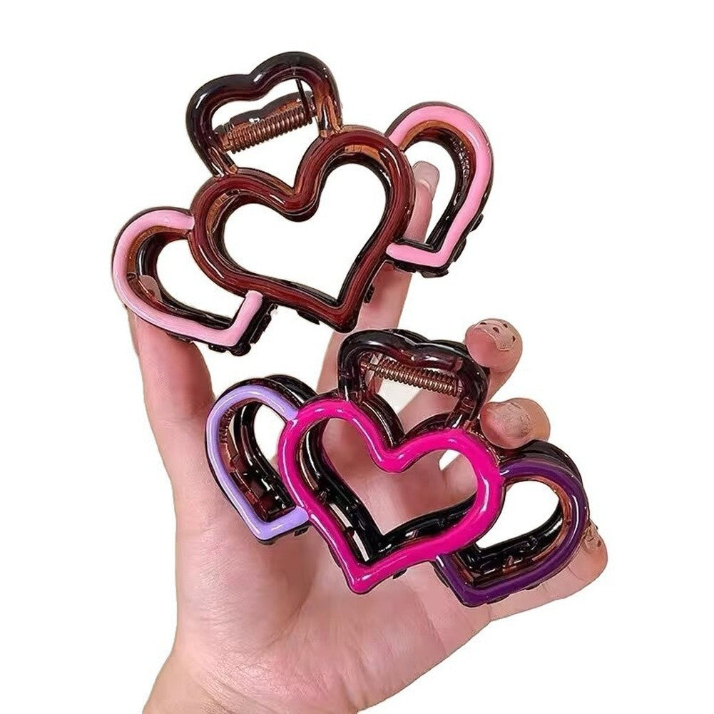 Hollow Out Heart Hair Claw Clip Two Tone Acrylic