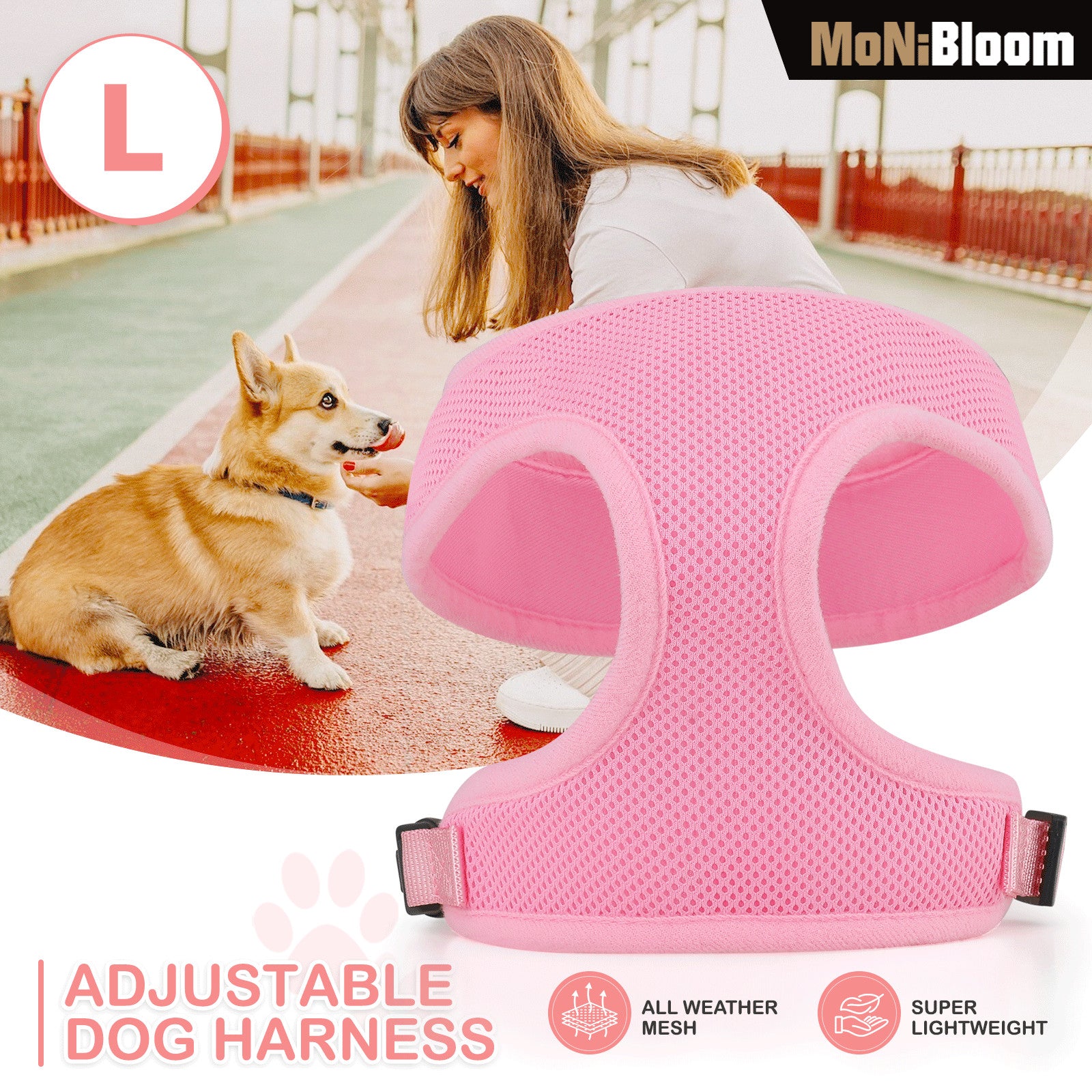Adjustable Control Dog Harness - Pink