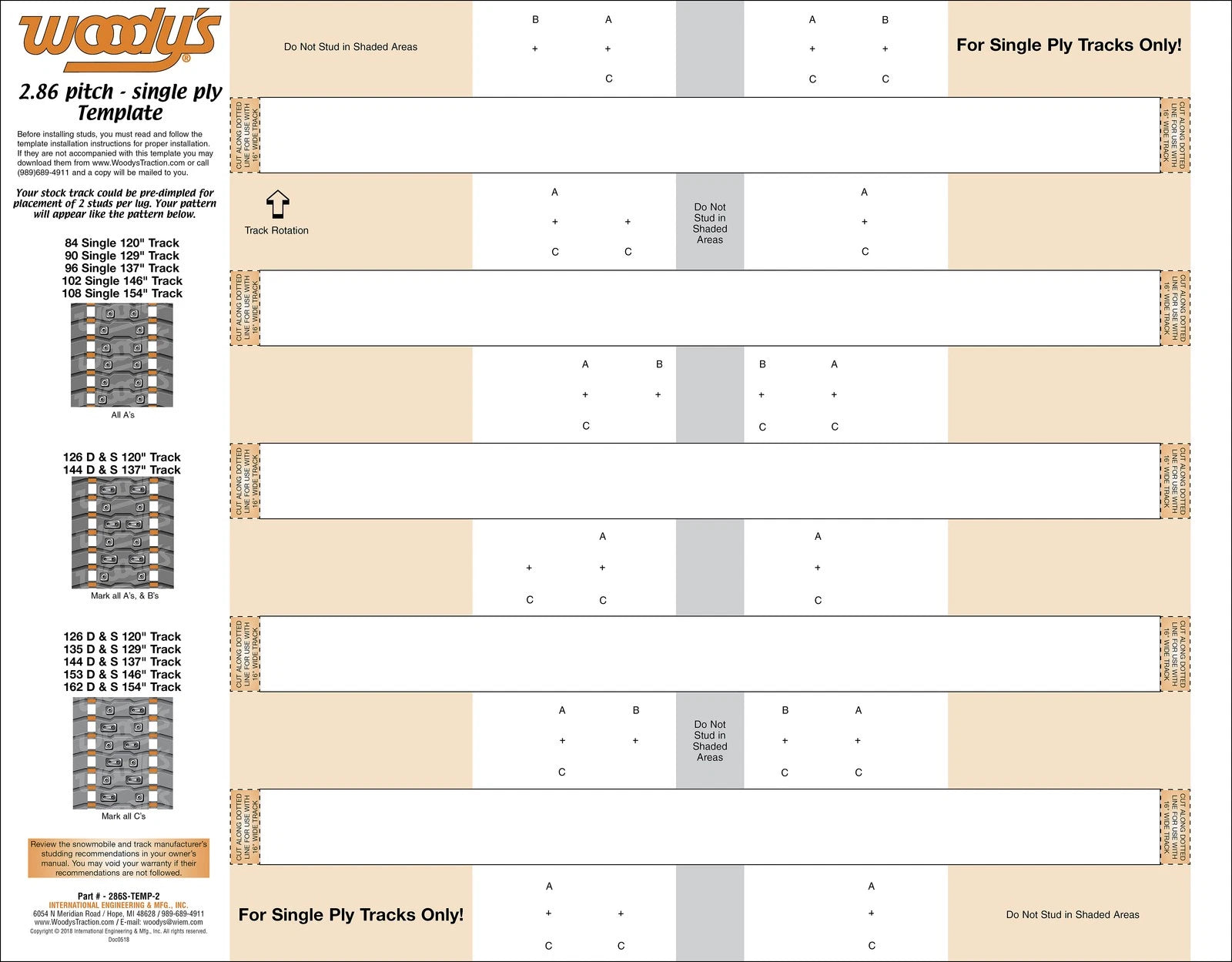Woodys Stud Template 2.86" Single Ply For Snow Tracks, Fits 15-16"