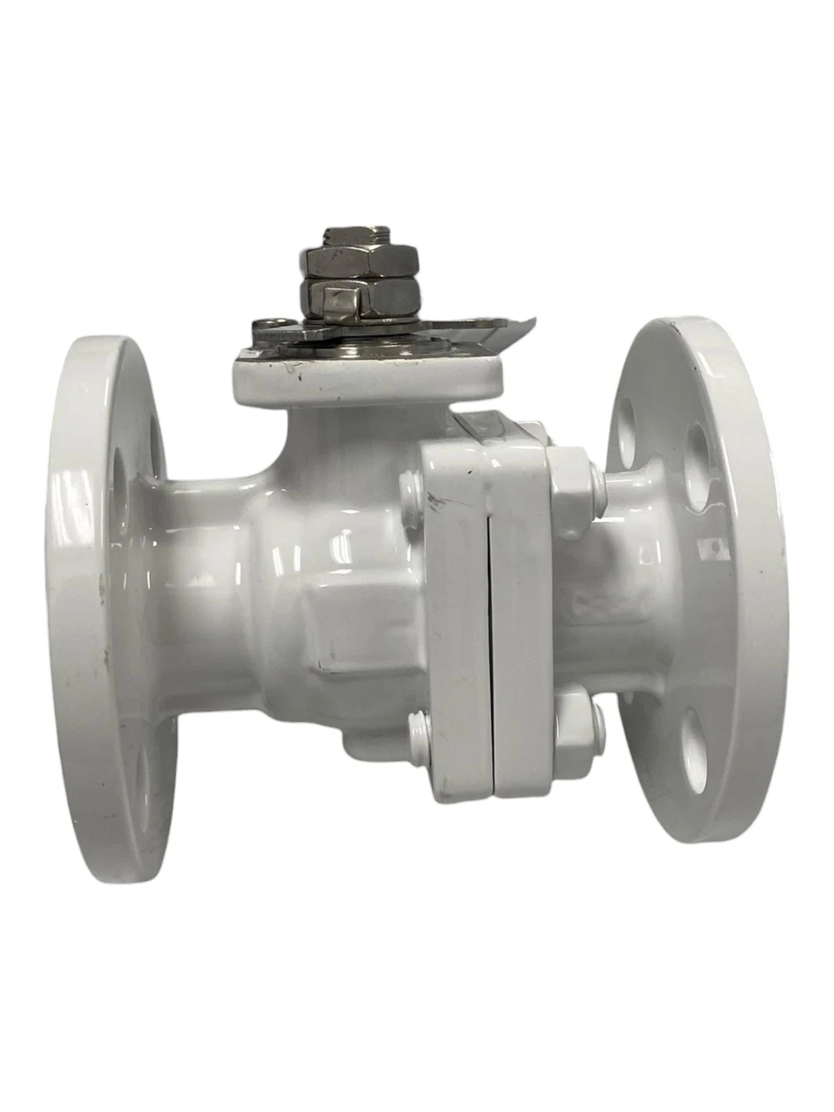 Flange Ball Valve 1", Stainless Steel, Missing Handle, White, New