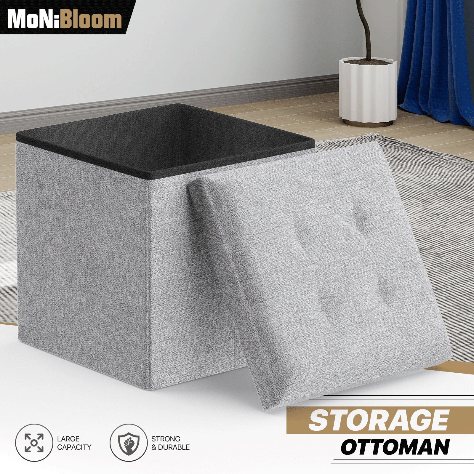 15" Light Gray Folding Storage Ottoman Foot Stool Bench