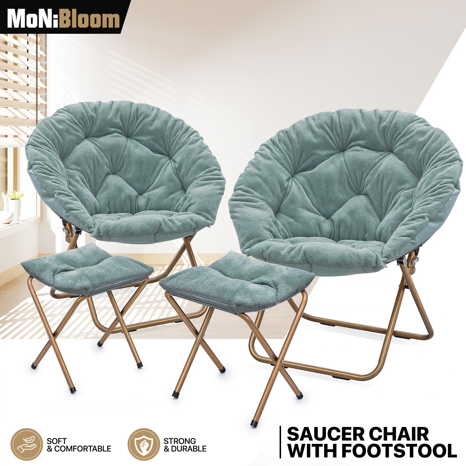 2 Piece Foldable Faux Fur Saucer Chair Modern Soft Acce