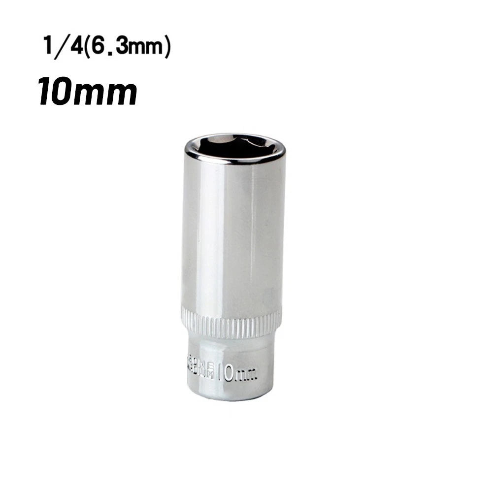 10mm Deep 1/4\" 6.35mm Drive Socket 6 Point Chrome Vanadium