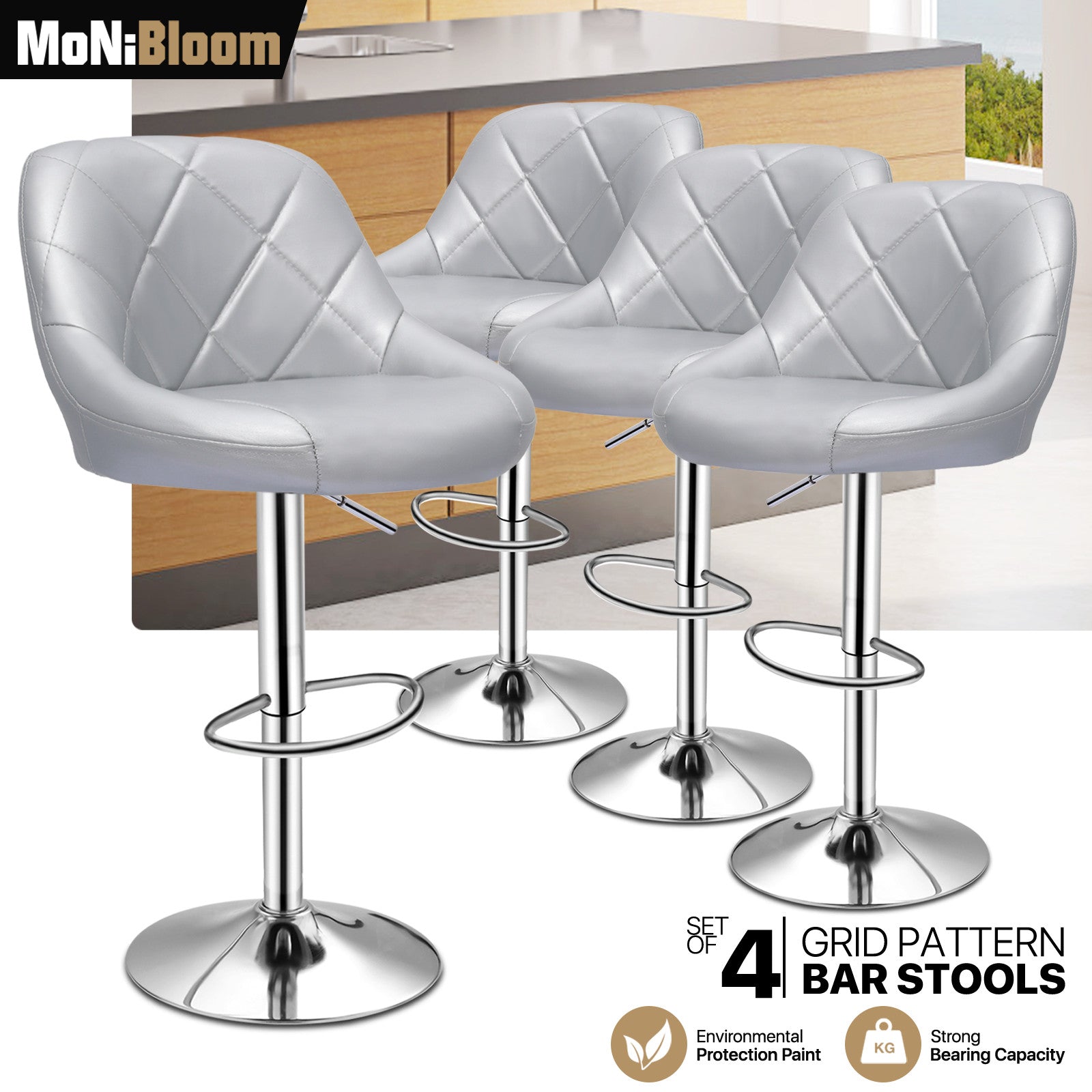 Set of 4 Adjustable Pub Bar Stools