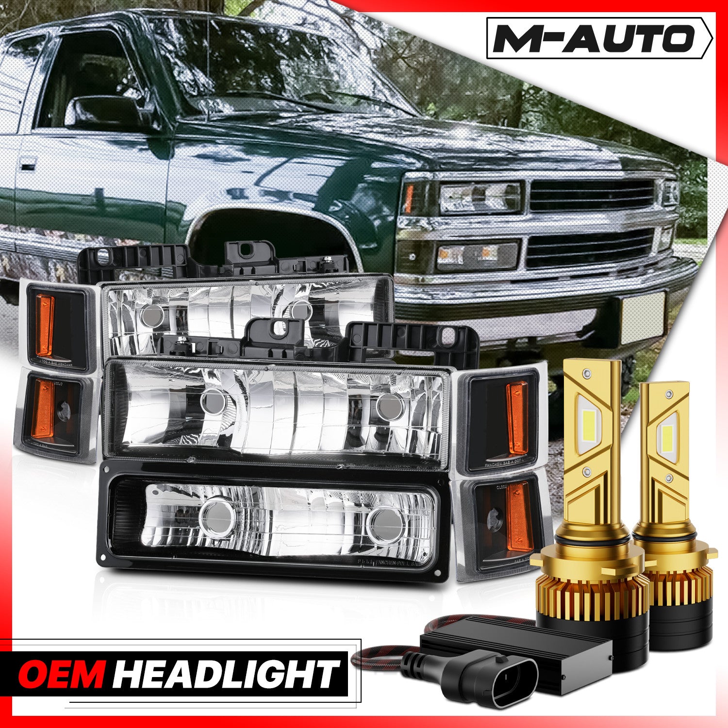 8PC Black Housing Headlight+6500K LED Bulbs w/Fan for 9