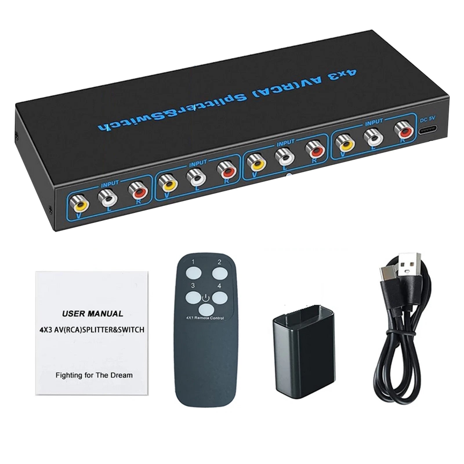 4 In 3 Out Av Switch Rca Switcher Box Video L/r Stereo Audio Av