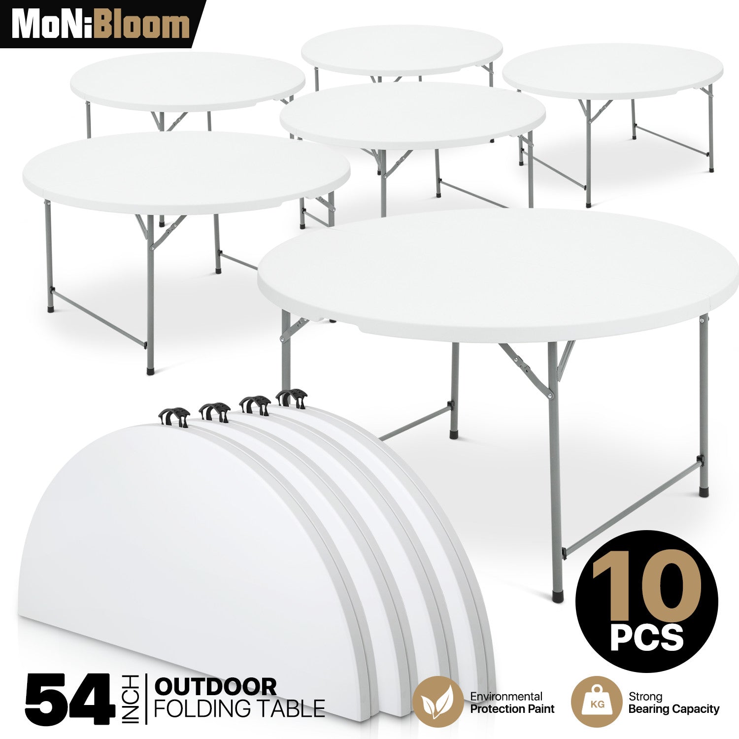 10 Pack White 4.5ft Folding Round Table