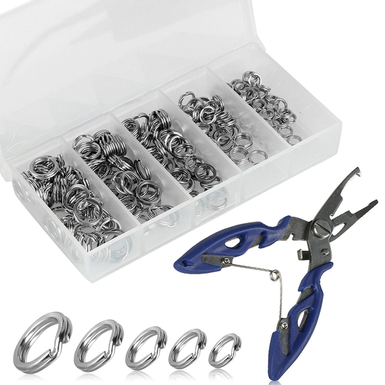 Stainless Steel 5 Size Fishing Split Rings Lures Tackle Set With