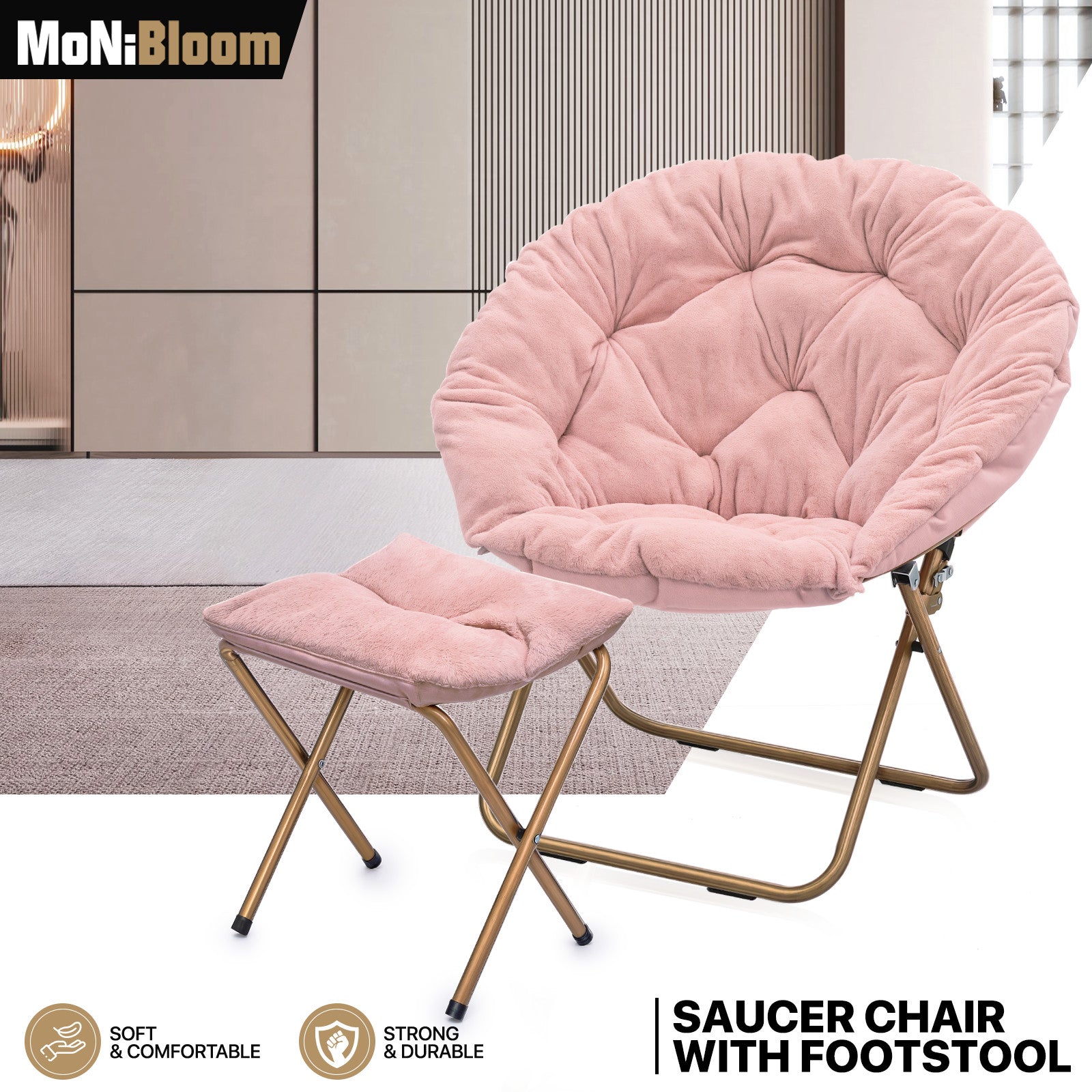 Pink Folding Saucer Cozy Chair with Ottoman