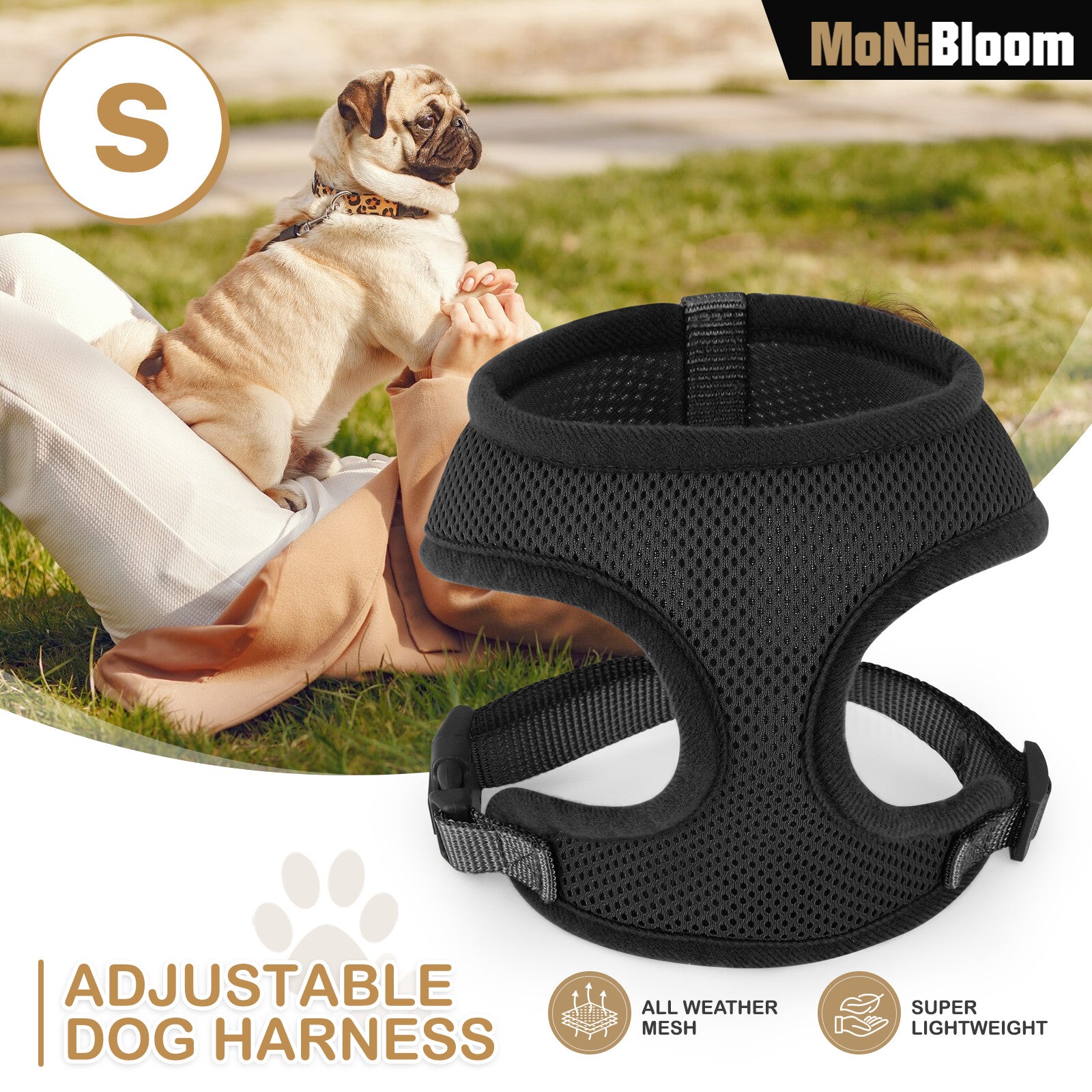 Dog Pet Harness Adjustable Control Breathable Mesh Refl
