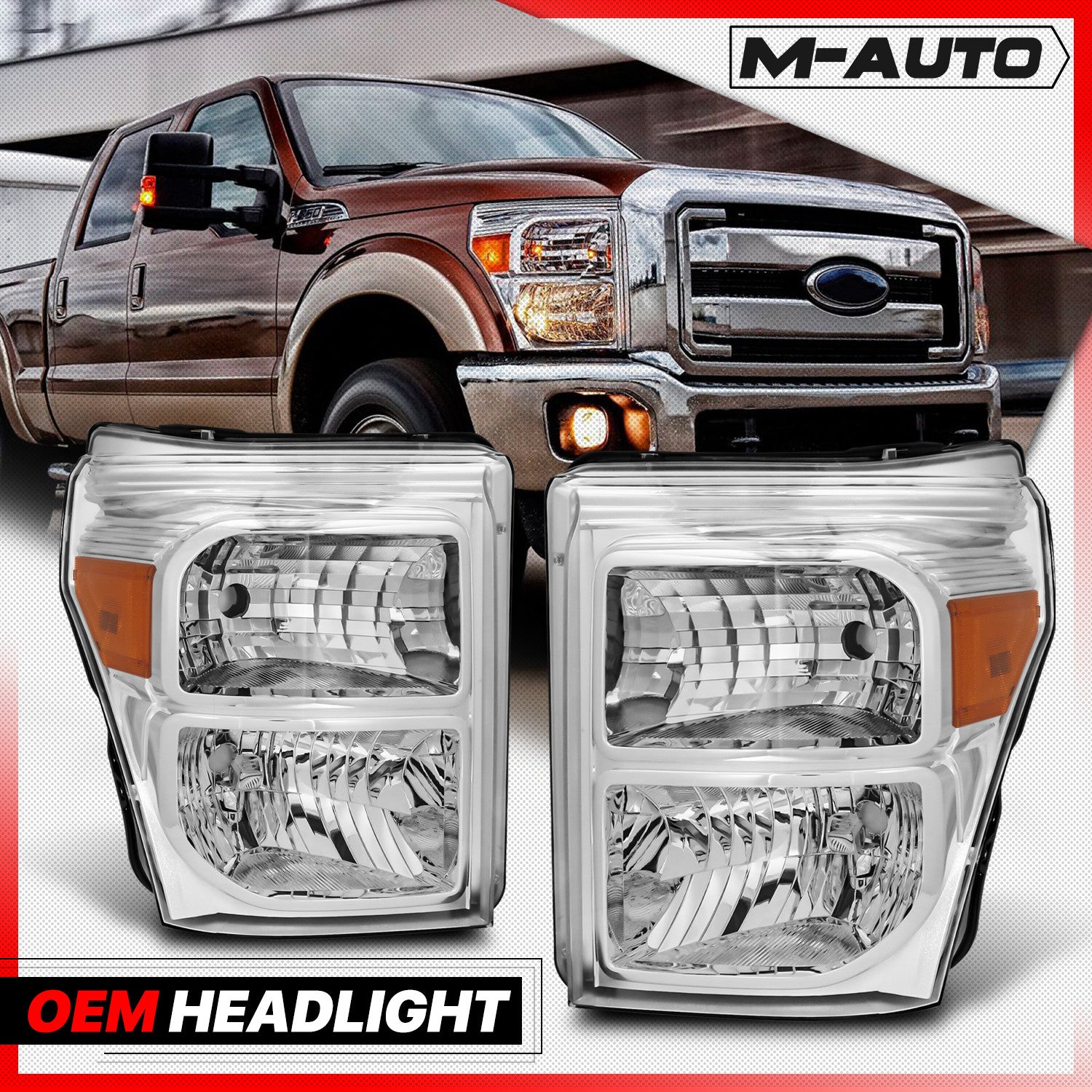 Chrome Amber Headlight Lamps Pair for 2011-2016 F250/F350