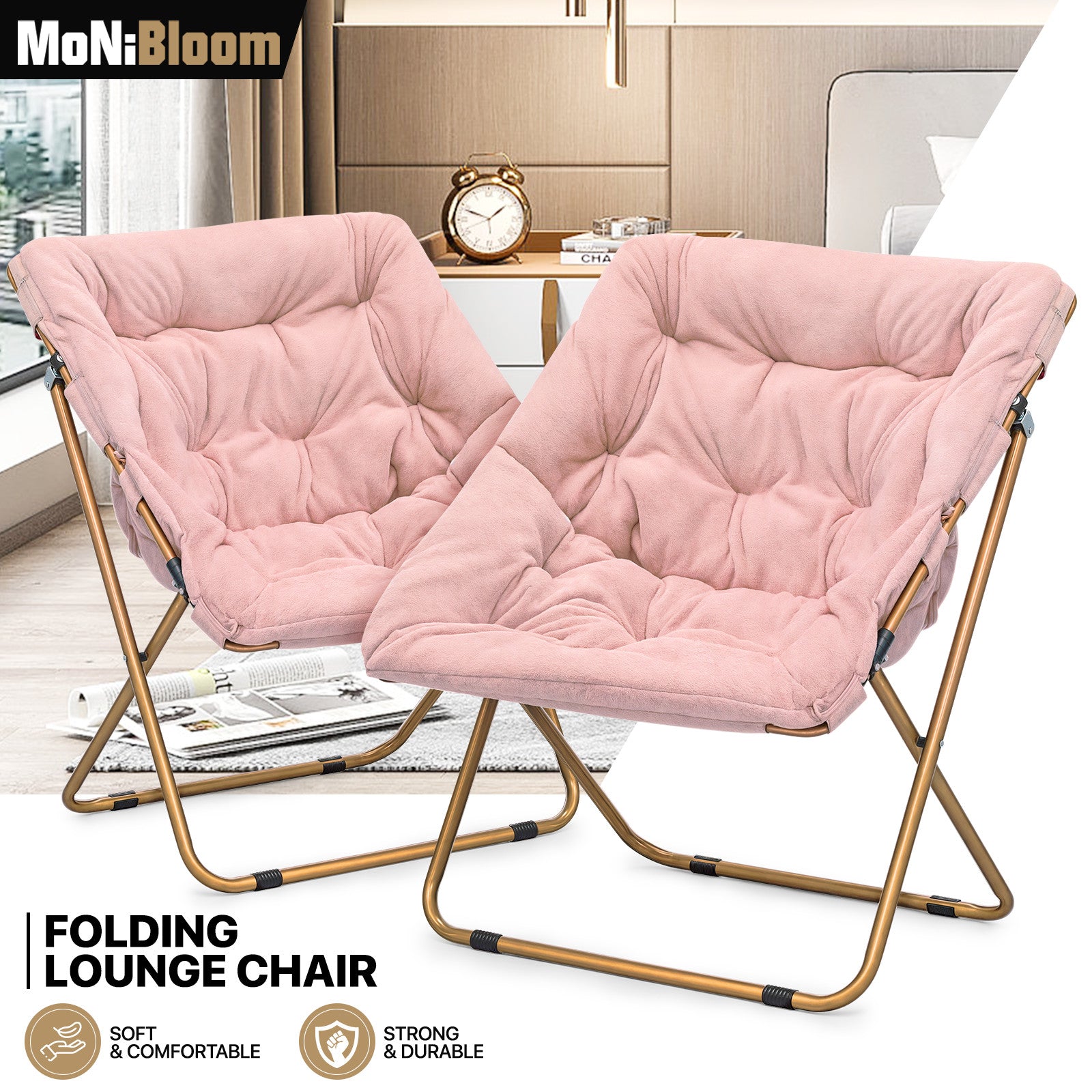 Pink Foldable Faux Fur Saucer Chairs