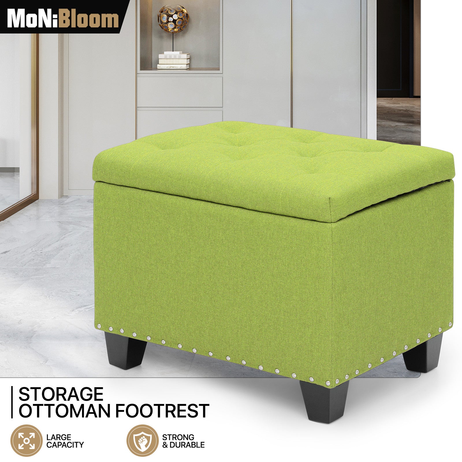 24" Green Tufted Storage Poufs Ottoman Bench