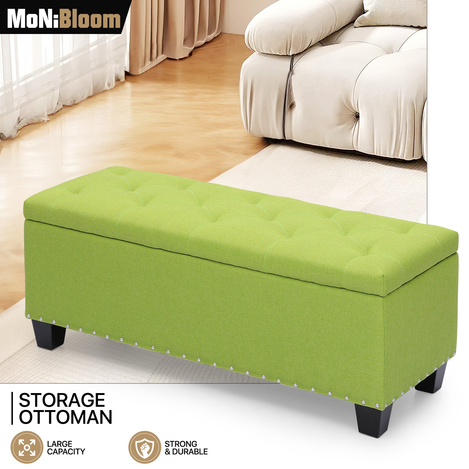 42" Green Tufted Storage Poufs Ottoman Bench