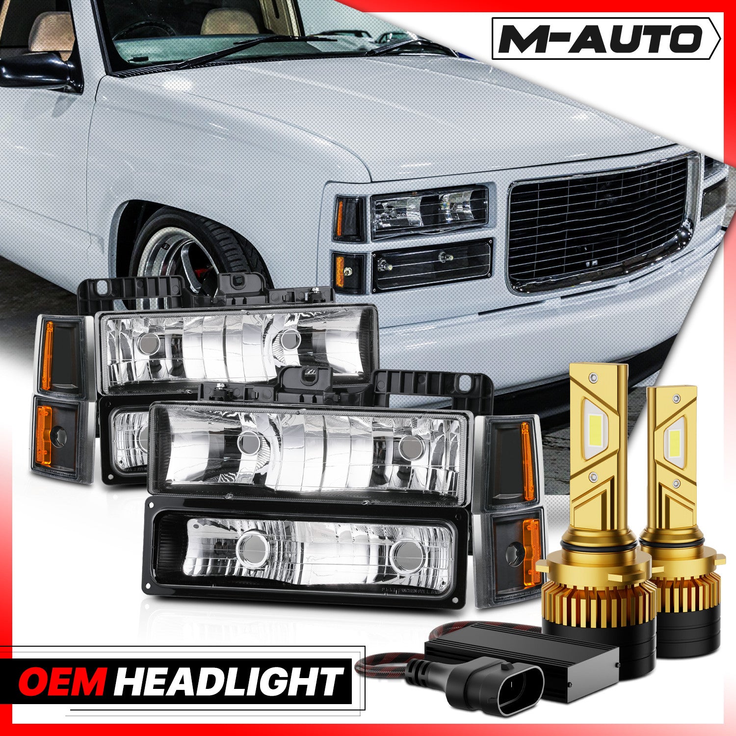 Black Housing Headlight & Bumper for 94-00 GMC C/K