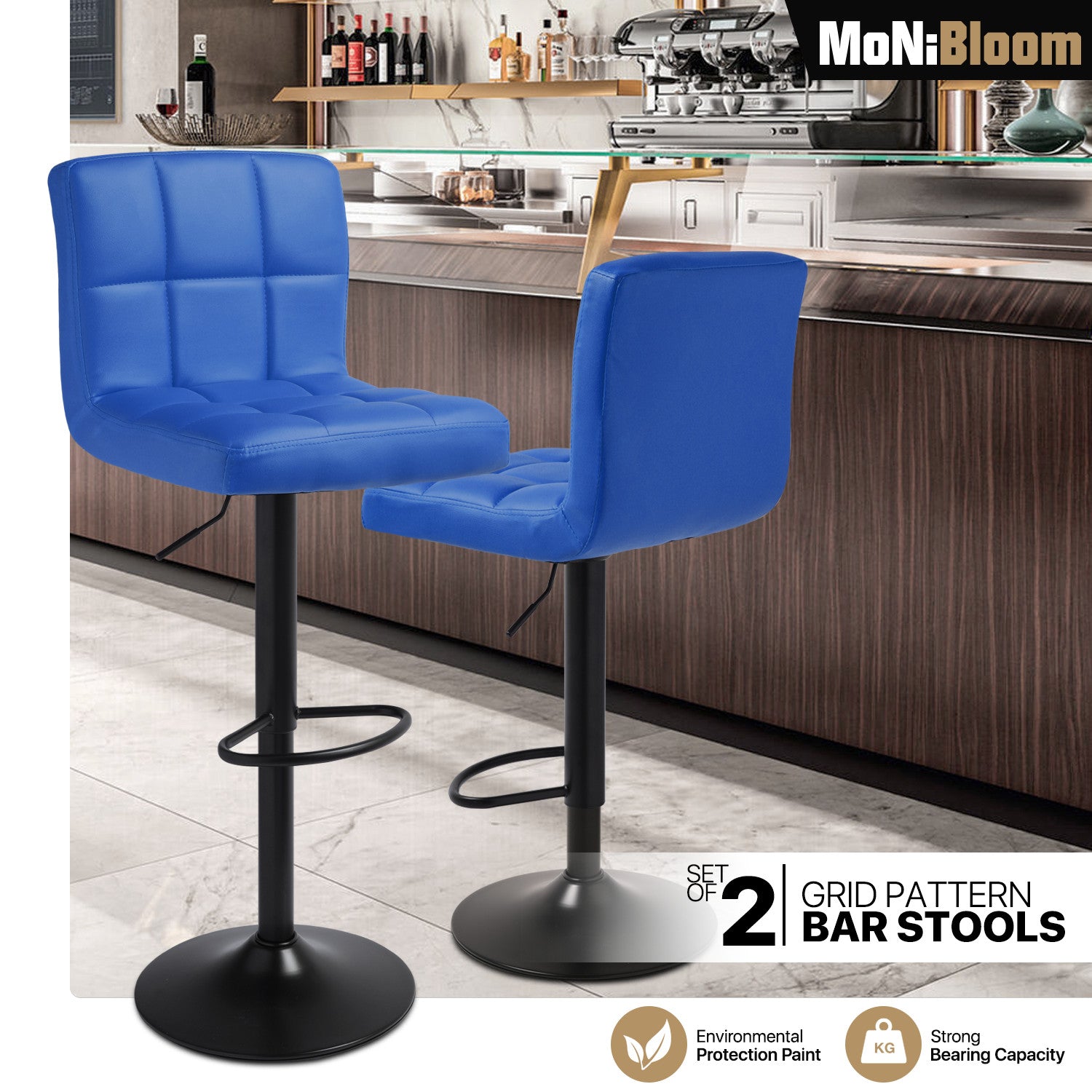 2x Leather Swivel Bar Stools with Back