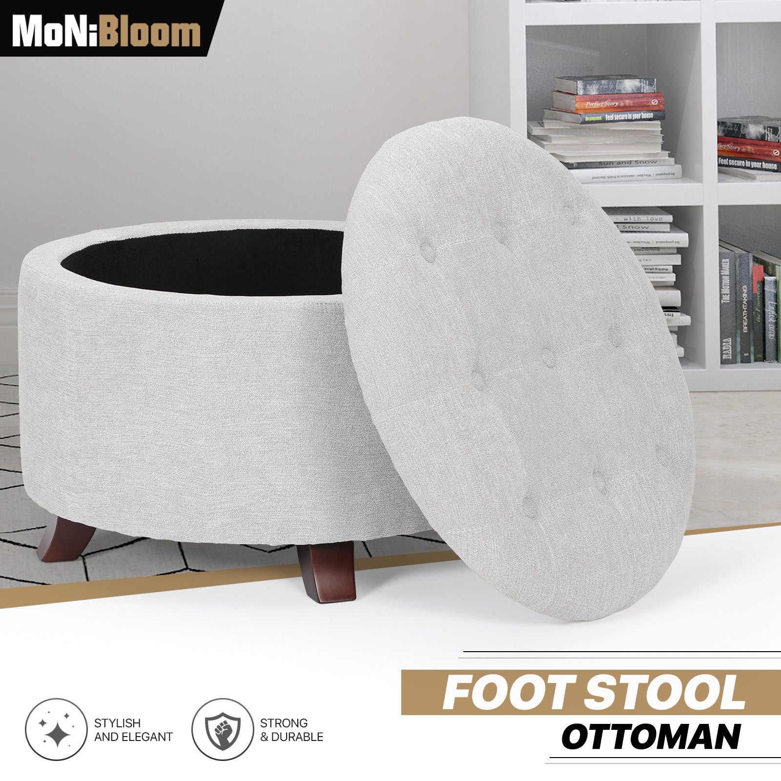 17" Tufted Round Storage Ottoman in Gray