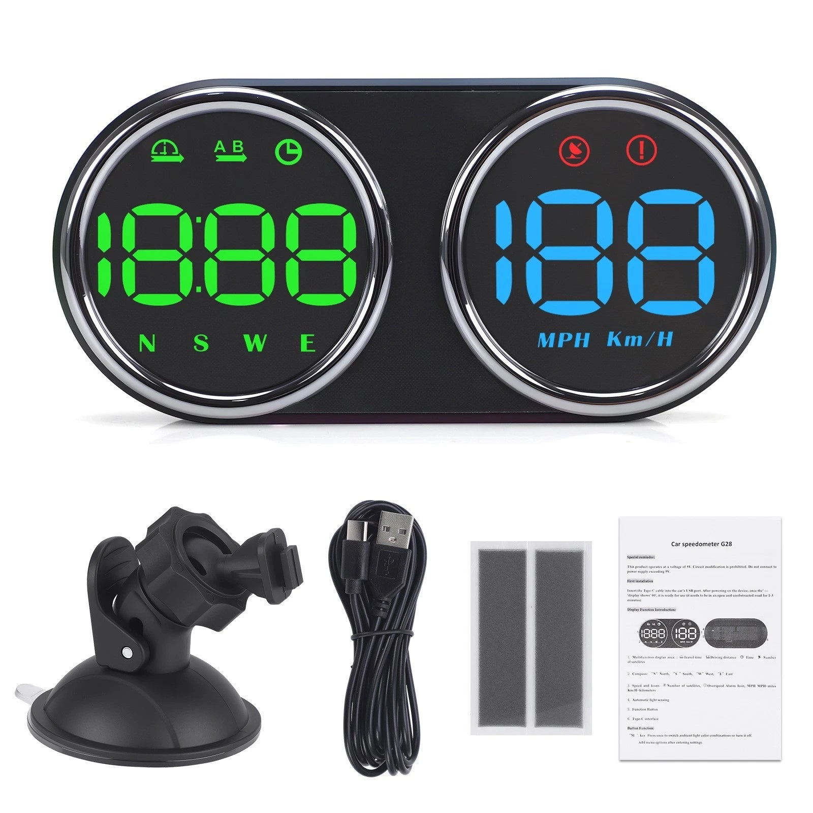 Vehicle Digital Speed Hud Monitor With Suction Cup Mount For Car Rv