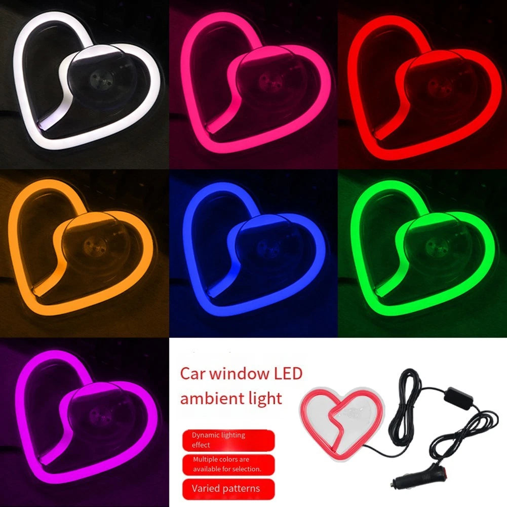 Led Neon Ambient Light For Car Window With Heart Design And Remote