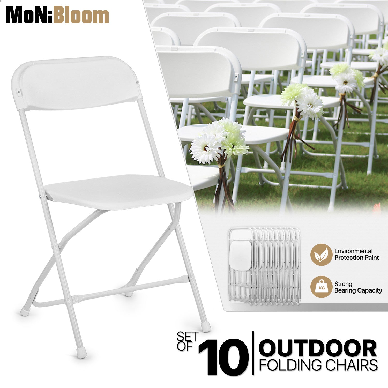 White Wedding Folding Chairs Set of 10