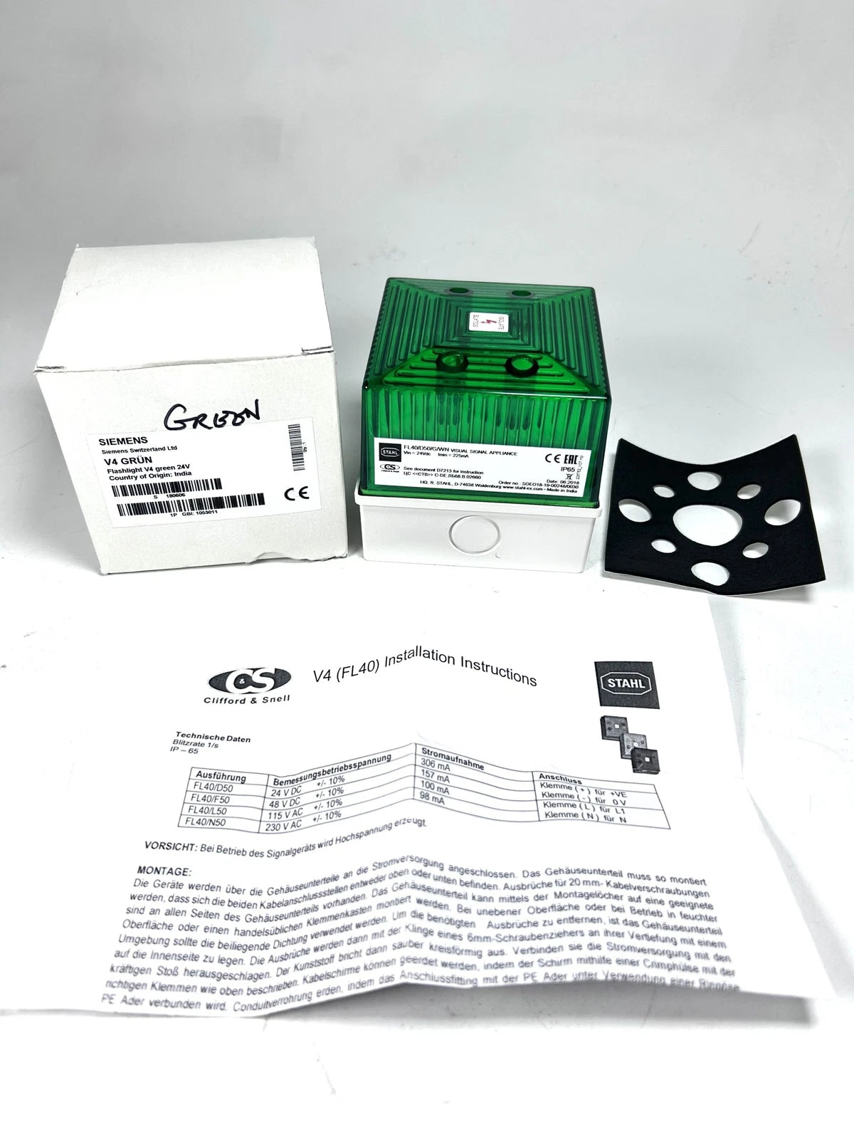 '-New- Clifford &Amp; Snell Fl40/d50, V4 Green Alarm Flash Light - 24V