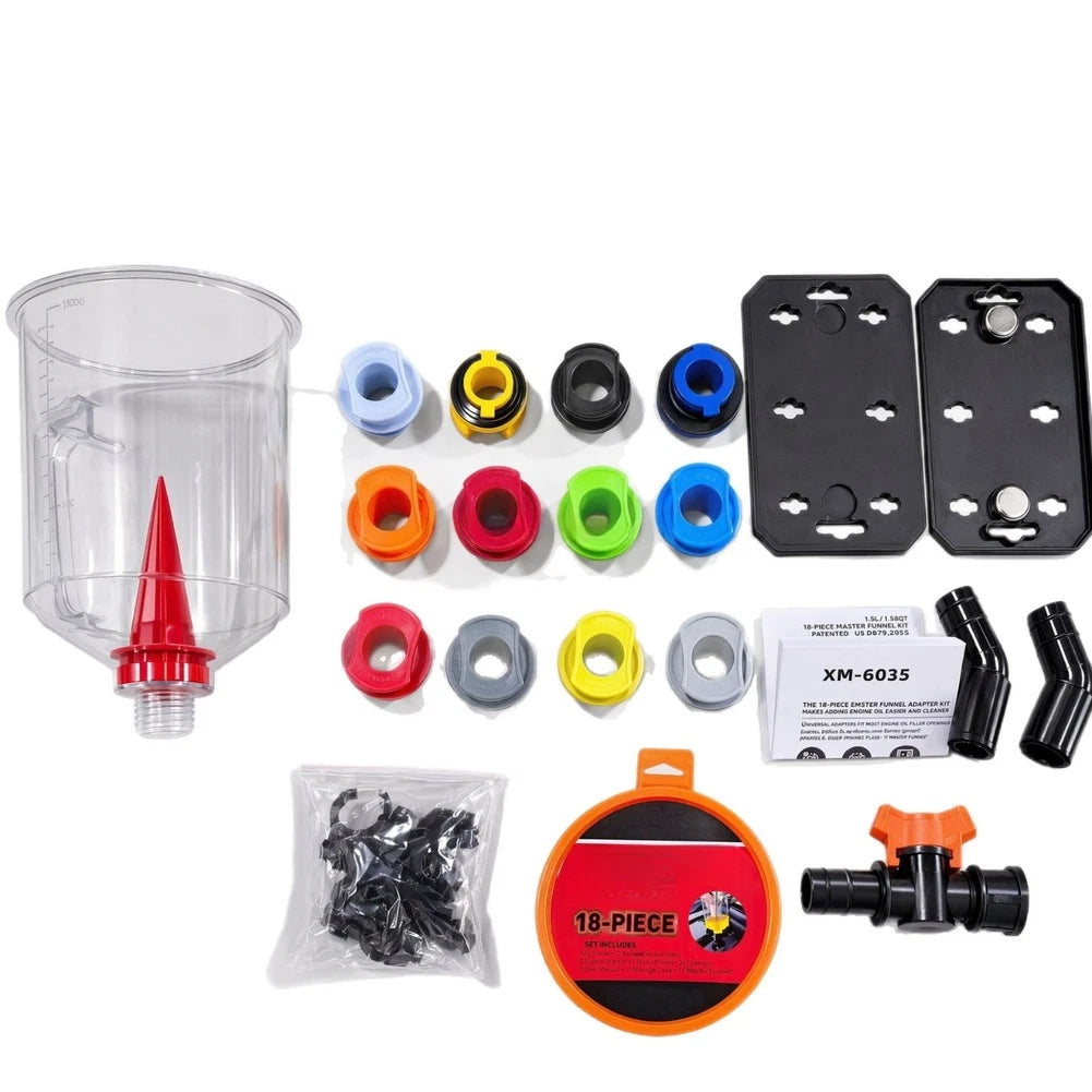 18 Piece Automotive Oil Funnel Kit Compatible With Most Car And Truck