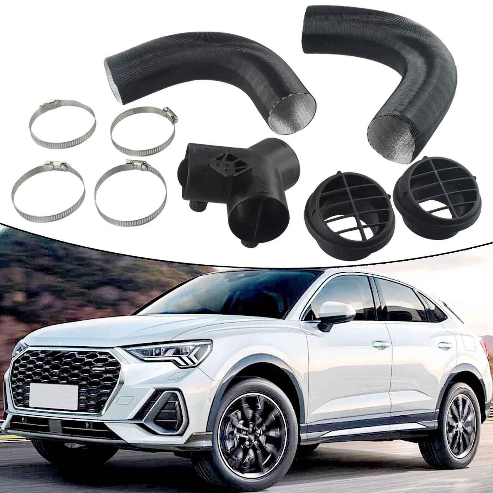 60mm Pipe Ducting Y Piece + Warm Air Outlet Vent & Hose Clip For